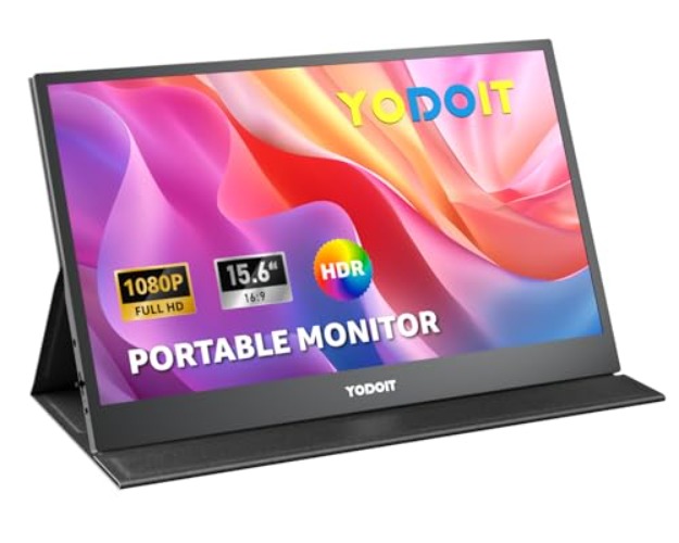 Yodoit Monitor Portátil Pantalla Portatil de 15,6 Pulgadas IPS FHD 1080P 100% sRGB USB Type-C de Computadora, Juego HDR con HDMI/USB C para MacBook PC Xbox PS4/5 Nintendo Switch Teléfono