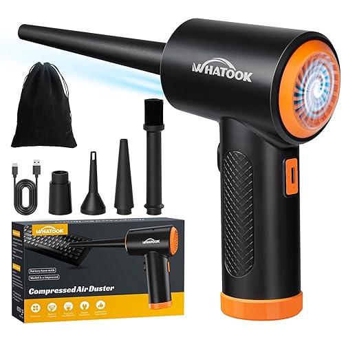 Soplador de Polvo Eléctrico，Plumero de Aire Comprimido，Potente 3 Velocidades 60000 RPM，Batería Recargable de 6000 mAh，con Luz LED, para Ordenador, Coche, Oficina,Sofá，Sustituto de Aire Comprimido - Air Duster
