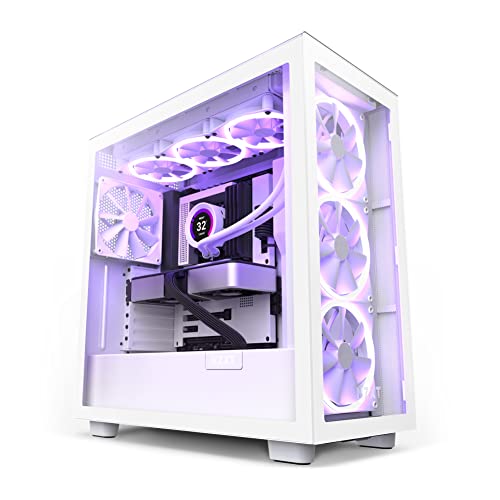 NZXT H7 Elite - CM-H71EW-01 - ATX Mid Tower PC Gaming Case - Front I/O USB Type-C Port - Quick-Release Tempered Glass Side Panel - Vertical GPU Mount - Integrated RGB Lighting - White - White - Elite