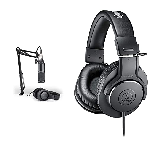 Audio-Technica AT2020PK Vocal Microphone Pack with ATH-M20X Headphones and Adjustable Boom Arm - Black - AT2020 Streaming/Podcasting Pack - Microphone + Monitor Headphones
