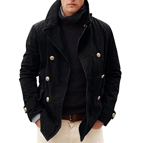 Cardigan Coats for Men Washed Long Sleeve Top Slim Fit Fall Winter Jackets Button Down Outwear Coat Shacket Jackets - X-Large - Black