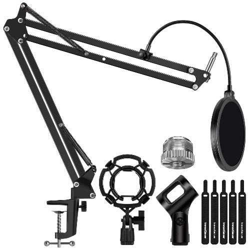 InnoGear Microphone Stand Mic Arm Boom Arm Set with Shock Mount, Mic Clip Holder, Pop Filter, Screw Adapter, Table Mounting Clamp, Five Cable Ties, Professional Recording Equipment(Large)