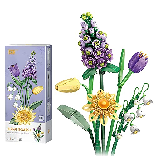 Rikmody Flower Bouquet Building Kit, Flower Bouquet Building Blocks, Eternal Flowers, Botanical Collection Artificial Flowers Creative Decorative Home, Not Compatible with Lego (534 Pieces) - 534 Pieces
