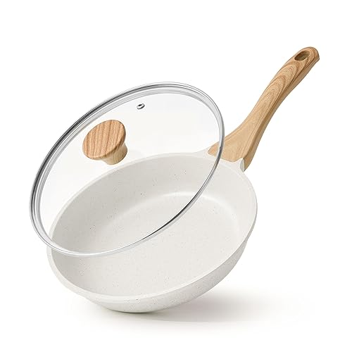 SENSARTE Nonstick Ceramic Frying Pan Skillet with Lid, 8 Inch Omelet Pan, Healthy Non Toxic Chef Pan, Induction Compatible Egg Pan with Heat Resistant Handle, PFAS-Free - 8 Inch - White Ceramic