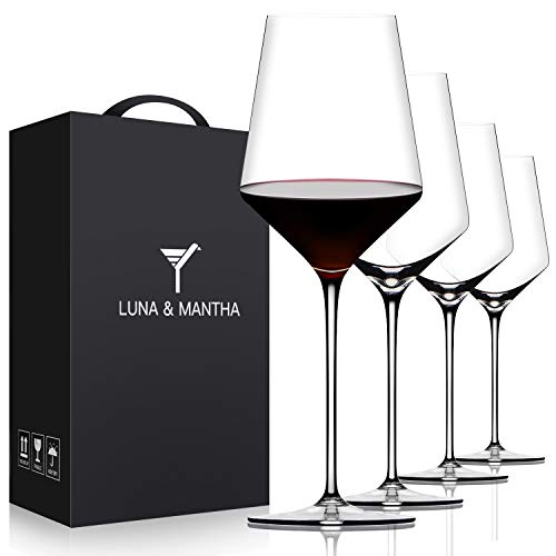 Red Wine Glasses Set of 4- Premium Crystal Wine Glasses Hand Blown-15 oz,Thin Rim,Long Stem,Perfect for Red or White,Daily Use,Unique Wedding Anniversary or Birthday Gift - 4 Count (Pack of 1)