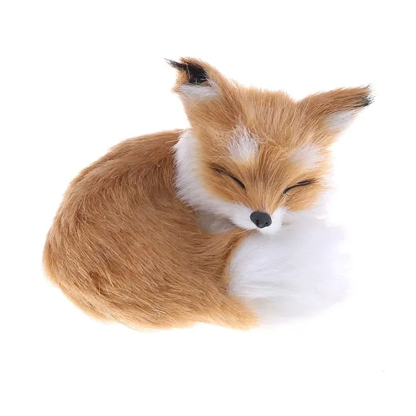 GUDVES Simulation Brown Fox Toy Furs Squatting Fox Model Home Decoration Animals World with Static Action Figures (Fox Toy) - Fox Toy