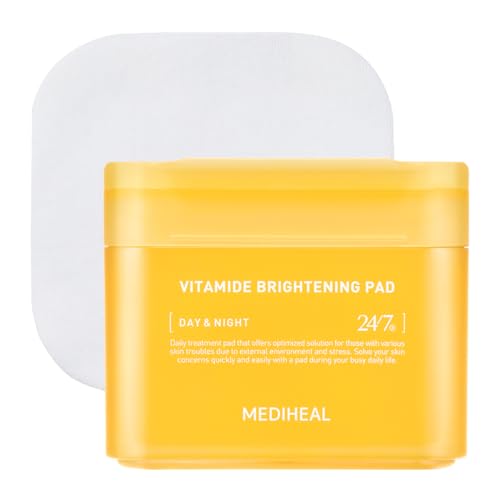 MEDIHEAL Vitamide Brightening Pad (100 Pads) - Hypoallergenic Pads with Niacinamide, Sea Buckthorn - Radiance Boosting for Clear, Illuminating Skin