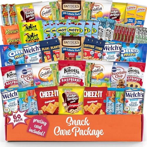 Snack box care package Candy Variety Pack snack pack(60 Count valentines Gift Baskets for Kids Adults Teens Family College Student - Crave Food Birthday Arrangement Candy Chips Cookies - 0.8 Ounce (Pack of 60)