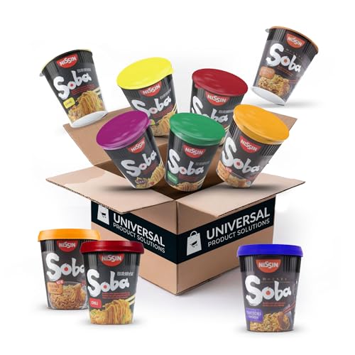 Nissin Soba Noodles, Custom Pack of 8 Classic Pot Noodle Cups / 4 Flavours x 2 Cups Each, Choose your own Soba