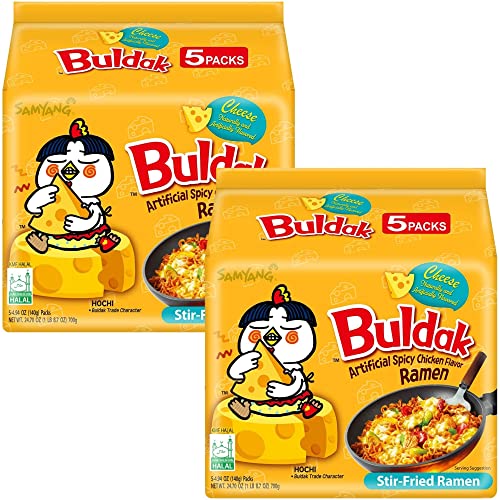 Samyang Hot Chicken Flavour Buldak Noodles Cheese 140g (Pack of 10) - Chicken - 140 g (2 x Pack of 5)