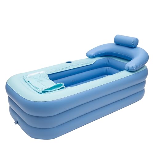 Portable Foldable Bathtub for Adults, Inflatable Bath with Drink Holder, Foldable Inflatable PVC Bathtub for Hot Water Bath and Ice Bath - Blue