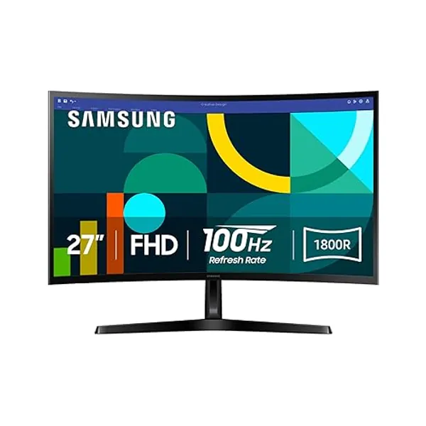 SAMSUNG 27" Essential S3 (S36GD) Series FHD 1800R Curved Computer Monitor, 100Hz, Game Mode, Advanced Eye Comfort, HDMI and D-sub Ports, LS27D366GANXZA, 2024 - 27-Inch