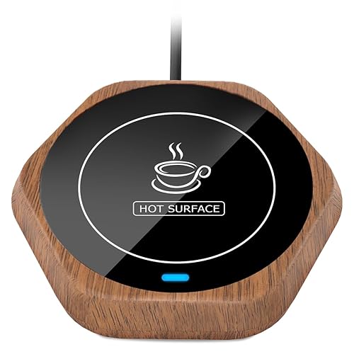 Coffee Mug Warmer: Smart Beverage Heating Plate Candle Wax Cup Warmer Electric Thermostat Coaster for Hot Coffee Milk Tea Water Cocoa Desk Home Office Use (R1 Wood Grain) - R1 wood grain