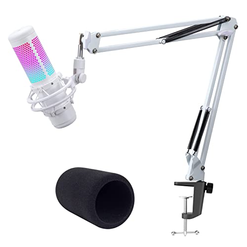 QuadCast Boom Arm White - Professional Studio Mic Arm with Microphone Cover Foam Pop Filter, Compatible with HyperX QuadCast S Microphone by YOUSHARES - White Arm
