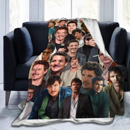 Pedro Pascal Photo Collage Soft and Comfortable Warm Fleece Blanket for Sofa,Office Bed car Camp Couch Cozy Plush Throw Blankets Beach Blankets (50"x40")