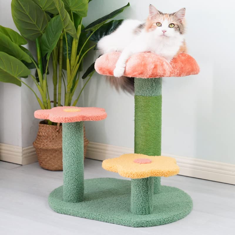 Flower cat Tree Activity with Scratching Post Pink - Small cat Tree for Indoor Cats Tower Natural sisal Scratcher Climbing Cute cat Tree
