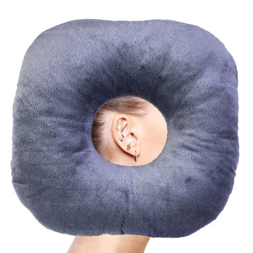 Ear Piercing Pillow for Side Sleepers with Ear Hole, Donut Pillow for CNH and Ear Pain Ear Inflammation Pressure Sores, Ear Guard Pillow (Light Grey)