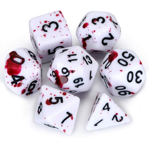 FLASHOWL D&D Dice Set with Irregular Spray Fuchsia Dots Blood Splatter Polyhedral Role Playing Gaming Dice D20 Dice Dungeons and Dragons Dice Set of 7 (Pl Rd)
