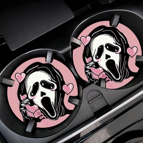 Scream Car Coasters, Pink Goth Car Accessories, Fun Ghost Face Car Decor for Women/Girl, Horror Skulls for Halloween