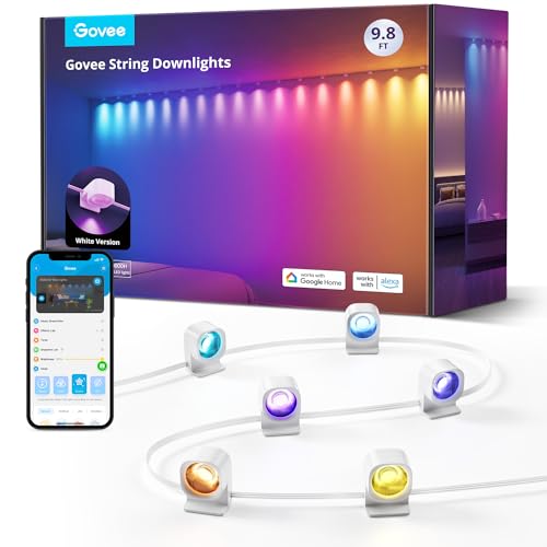 Govee RGBIC String Downlights, Smart LED String Lights Works with Alexa, Color Changing Indoor Wall Light Fixture for Party, New Year & Daily, Music Sync, 9.8ft with 15 LEDs, White - White - 9.8ft