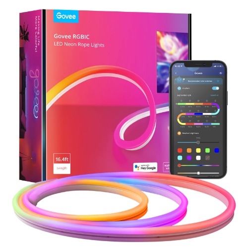Govee RGBIC Neon Rope Lights, 16.4ft Neon Lights with Music Sync, Creative DIY Design, Works with Alexa and Google Assistant, LED Strip Lights for Living Gaming Room Wall Decor (Not Support 5G WiFi) - 16.4ft