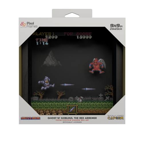 Level Up Labs Pixel Frames: Ghost N' Goblins: The Red Arremer - 3D Shadow Box - Framed Decor for Wall, Home, Shelf, Game Poster Art Collectibles, Boys Girls Teen Room Decoration - 9" x 9"