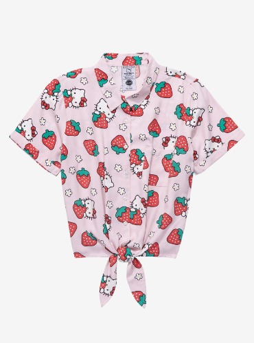 Sanrio Hello Kitty Strawberries Women's Tie-Front Woven Top - BoxLunch Exclusive