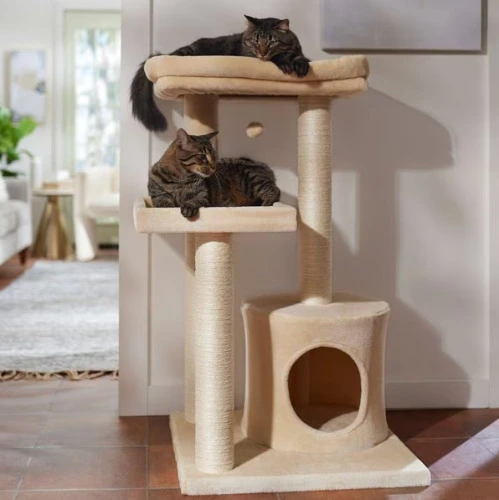 Frisco 42-in Heavy Duty Faux Fur Cat Tree & Condo, Cream