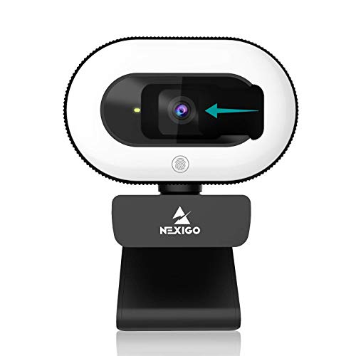 NexiGo StreamCam N930E, 1080P Webcam with Ring Light and Privacy Cover, Auto-Focus, Plug and Play, Web Camera for Online Learning, Zoom Meeting Skype Teams, PC Mac Laptop Desktop Computer - Webcam with Light