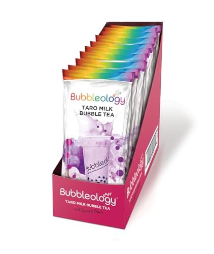 Bubbleology Taro Milk Bubble Tea (Pack of 10) Single Serve Sachet with Tapioca Pearls | Makes 10 Bubble Teas | Each Sachet Contains: 1x Taro Blend, 1x Tapioca Pearls, 1x Large Straw | Just Add Milk