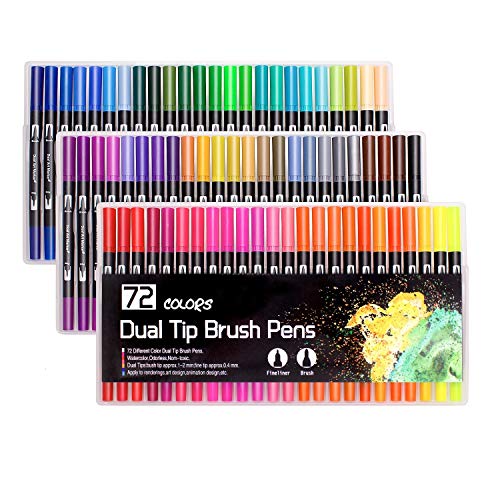 72 Colours Dual Tip Brush Pens Felt Tip Pens Colouring Pens for Adults and Kids Painting Colouring Sketching Drwaing - 72