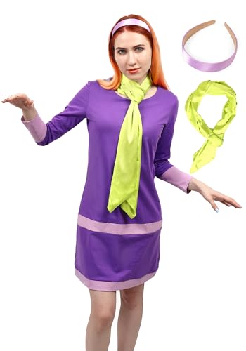 DAZCOS Women's US Size Purple Dress Cosplay Outfits with Scarf and Headband Anime Costume - S