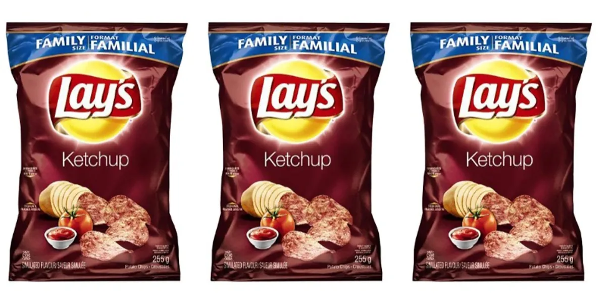 Lays Potato Chips, Ketchup, Large Family size 3-Pack (Imported from Canada)