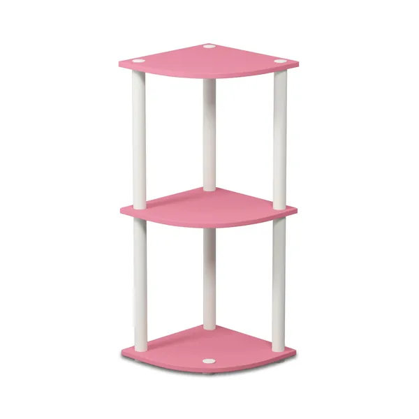 Furinno Turn-N-Tube 3-Tier Reversible Corner Display Rack Multipurpose Shelving Unit, Pink/White - Pink/White 3-Tier Round Tube Shelving Unit