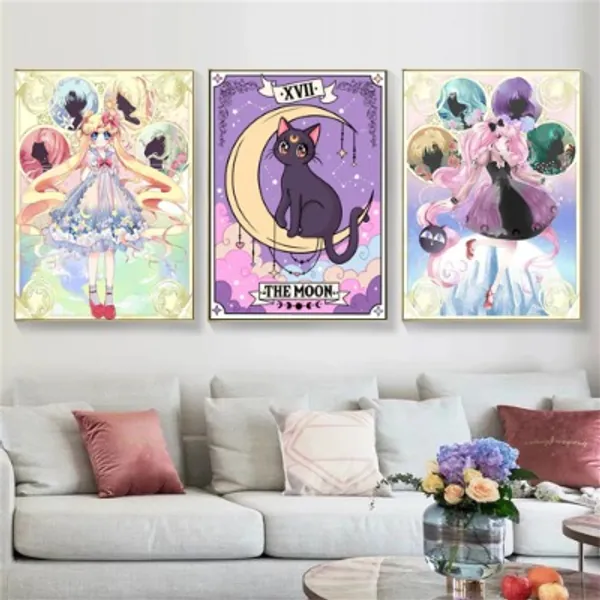 3.85US $ 40% OFF|Classic Anime Sailor Moon Poster Cartoon Cat On The Moon Canvas Painting Print Wall Picture Living Room Home Cuadros Decoration - Painting & Calligraphy - AliExpress