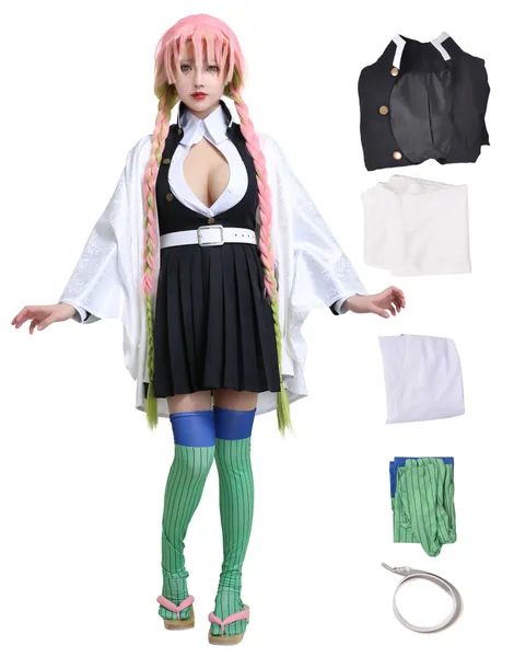 miccostumes Women's White Haori Black Uniform Cosplay Costume Full Set - 1X-2X Multicolored