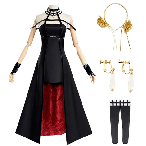 Yor Forger Cosplay Costume Anya Forger School Uniform Black Dress Halloween Party Full Set - XX-Large Red