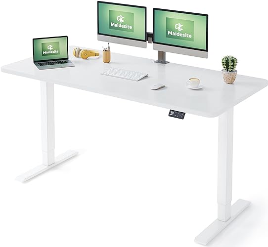 MAIDeSITe Electric Standing Desk Height Adjustable Standing Desk Sit Stand Desk Stand Up Desk with 160 * 80 * 2.5cm Desktop for Home Office - S1 Pro 160 x 80 cm - White Frame+white Desktop