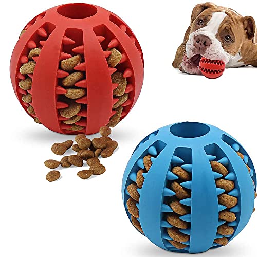 Speedy Panther 2Pcs Dog Treat Dispenser Ball Toy Interactive Dog Toys for Boredom Teeth Cleaning Chew Toy Rubber Ball for Puppy Small Dogs (S) - 5cm - Blue&Red