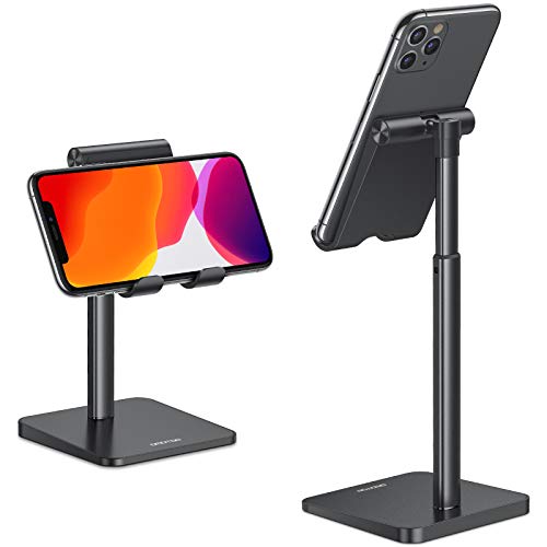 Cell Phone Stand, OMOTON Adjustable Angle Height Desk Phone Dock Holder for iPhone SE 2/11 / 11 Pro/XS Max/XR, Samsung Galaxy S20 / S10 / S9 / S8 and Other Phones (3.5-7.0-Inch), Black - Black