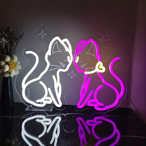 Japanese Anime Luna Neon Sign, Dimmable Neon Lights for Wall Decor, Cute Two Cartoon Magic Cats LED Light, Bedroom Night Lamp Art Decorative Lights for Kids Girls Game Room, Birthday Gifts - 16'' - Anime Two Cats