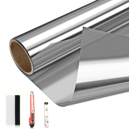 Arthome One Way Window Film Daytime Privacy Window Tint for Home UV Blocking Mirror Film Non-Adhesive Static Cling Heat Control Reflective Glass Film for Home and Office, Silver（90 x 254cm）… - 90x254cm - Silver