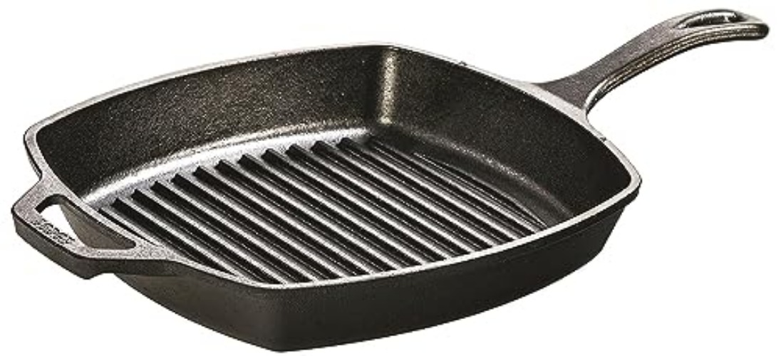 Lodge L8SGP3 Cast Iron Square Grill Pan, Pre-Seasoned, 10.5-inch - 10.5 Inch - Square Grill Pan