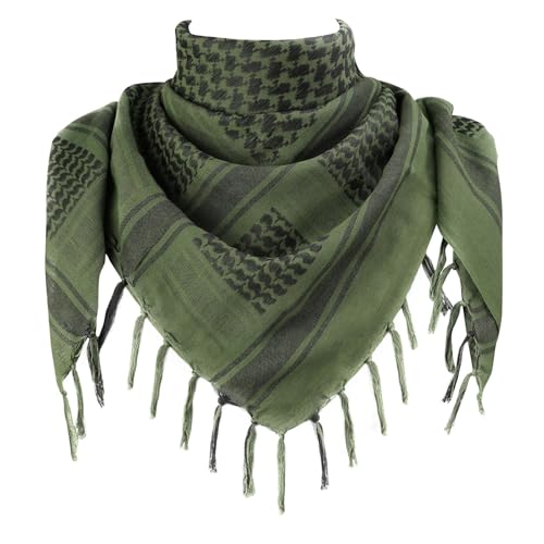 Explore Land Cotton Shemagh Keffiyeh Tactical Desert Scarf Neck Head Wrap with Tassel for Men Women - Olive Drab - One Size
