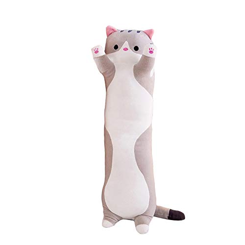 Cartoon Cat Plush Pillow, Cute Cartoon Cat Shaped Doll Toy Plush Toy Sleeping Long Throw Pillow Decorative (35.43in/900mm, Grey) - 35.43in/900mm - Grey