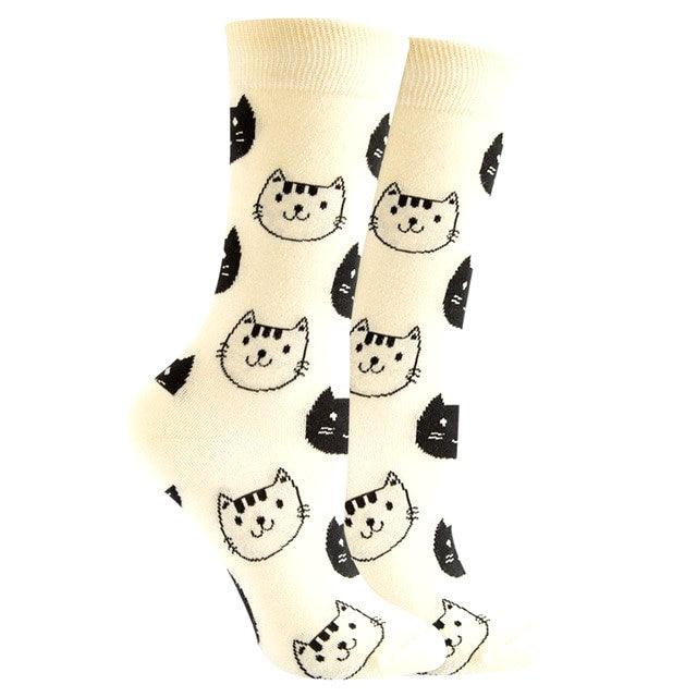 Black and White Cat Pattern Socks (Adult Medium)