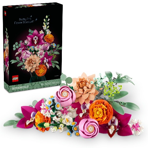 LEGO® Botanicals Pretty Pink Flower Bouquet 10342 Floral Decor Building Kit for Adults, Decorative Plants Nature Toys Display with Orchids, Ranunculus, Roses and a Dahlia