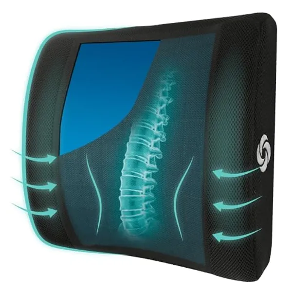 SAMSONITE, cooling gel, lumbar support pillow for office chair or car seat - boost your lower back comfort zone, high grade - memory foam, universal chair cushion, breathable mesh, washable cover - Blue Gel Lumbar Support