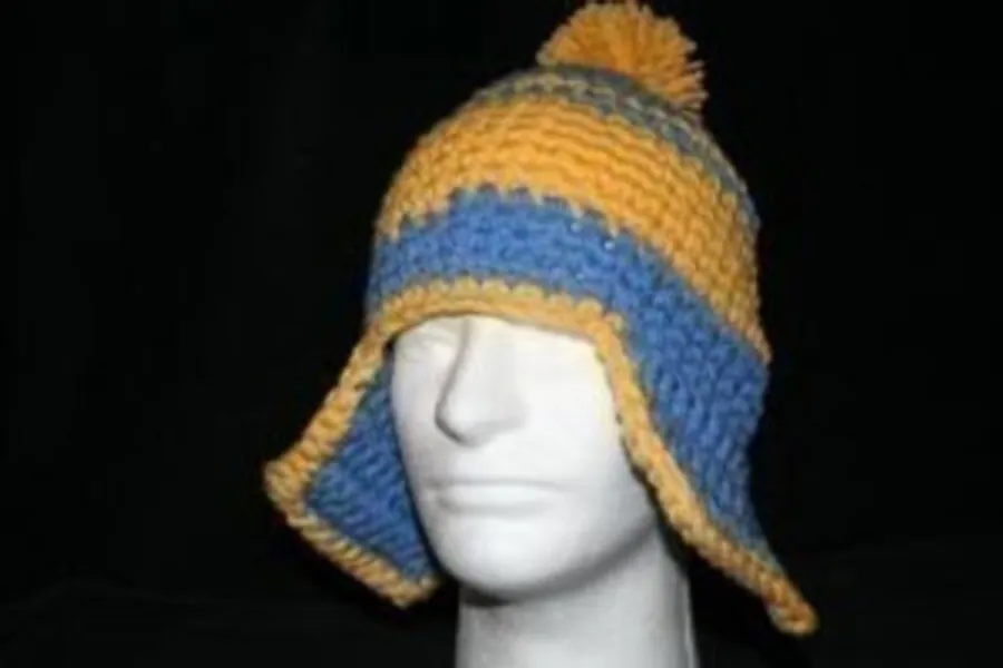 XL Handmade Winter Hat Periwinkle Blue and Yellow With Ear | Etsy