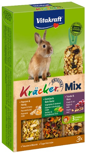 Vitakraft Kräcker - Friandise pour Lapin Nain Assortiment fruits de bois, miel et popcorn - 1x3